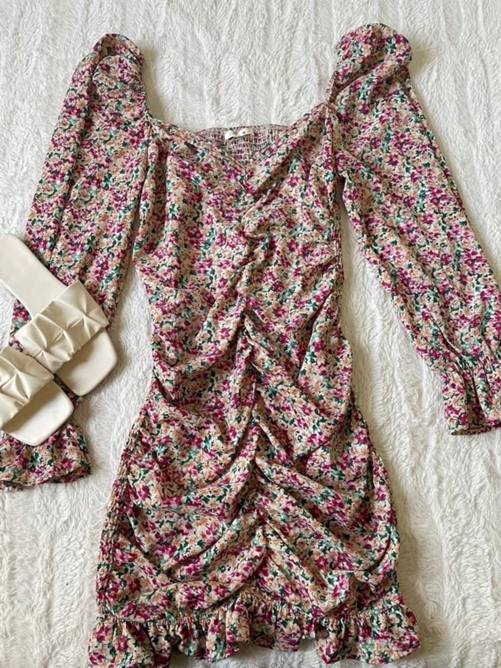 Papaya Pink Multi Floral Sundress with Ruffle Trim